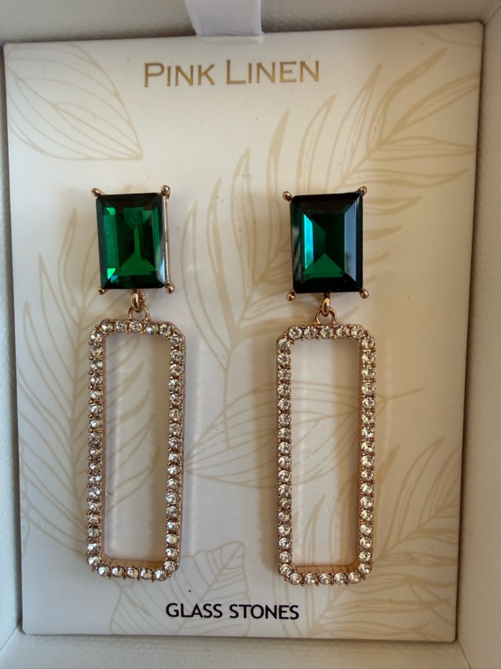 Emerald Green Glass & Rhinestone Drop Earrings - New!